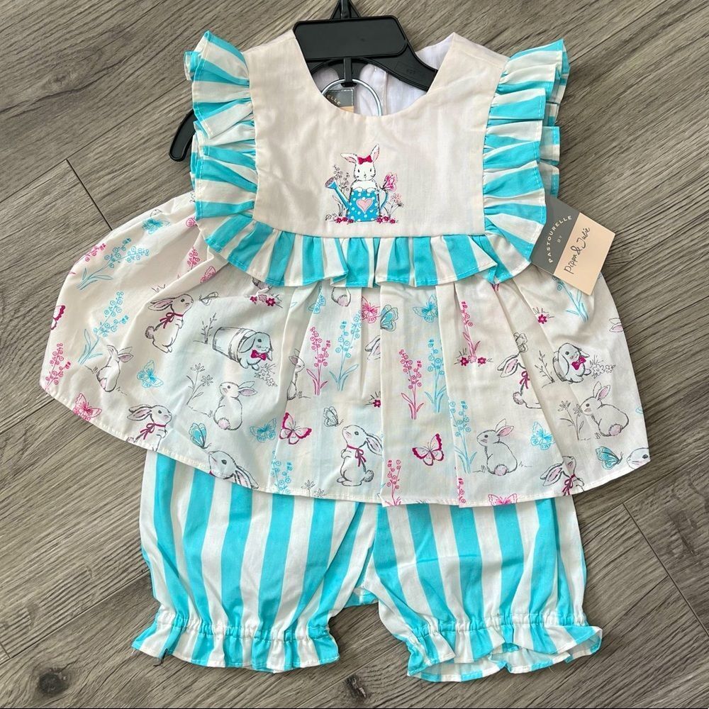 Pastourelle Pippa Julie Easter Outfit Pant Top Blue Pink Baby Girl 12M 12 Month